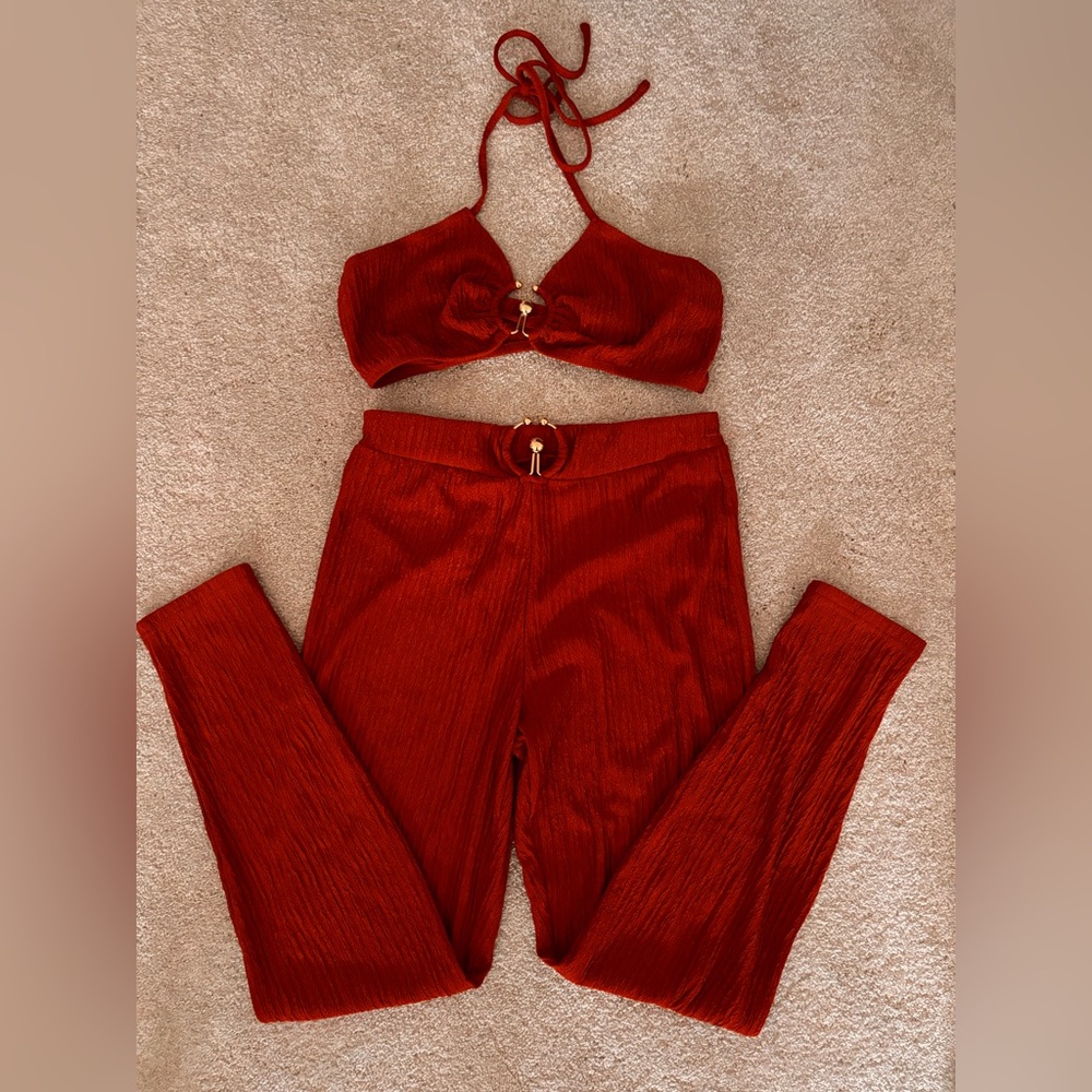 SHEIN Orange Two-Piece Jumpsuit Set
